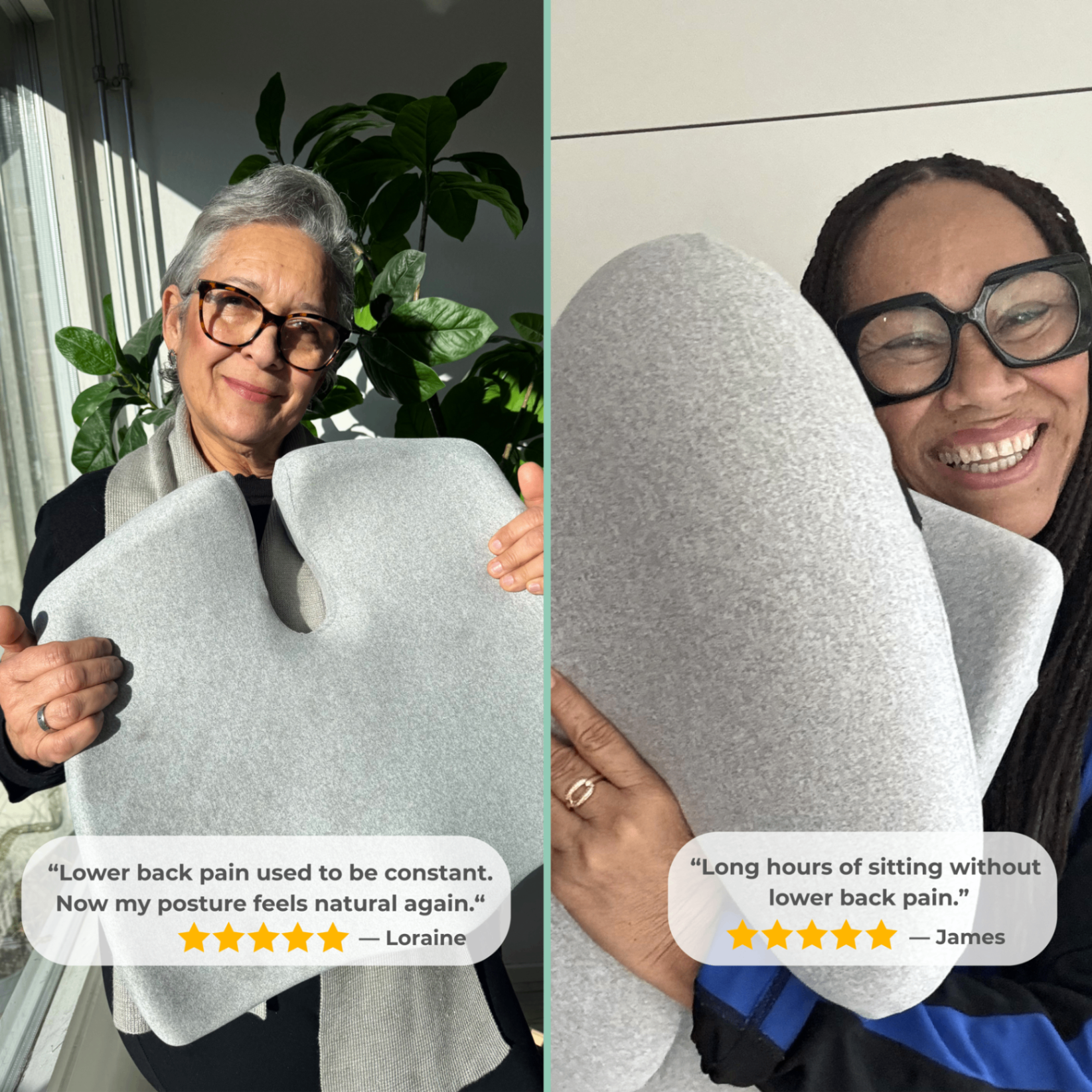 Customers experiencing relief with the Cloud Seat Cushion