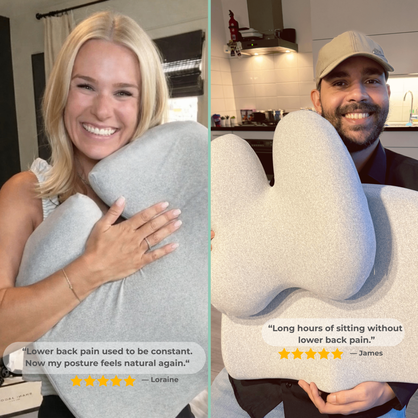 Happy customers holding the Cloud Seat Cushion