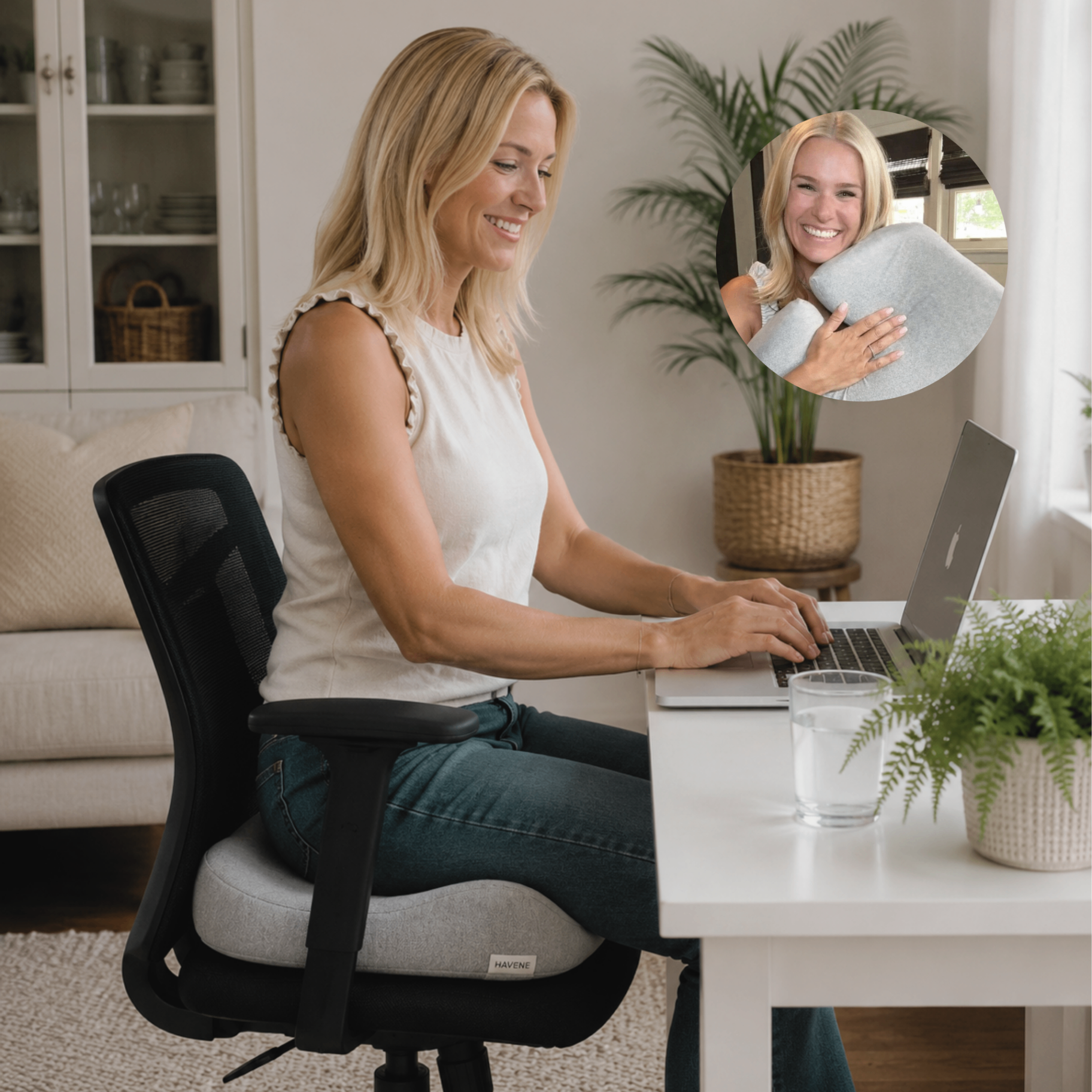 Woman working comfortably at her home office