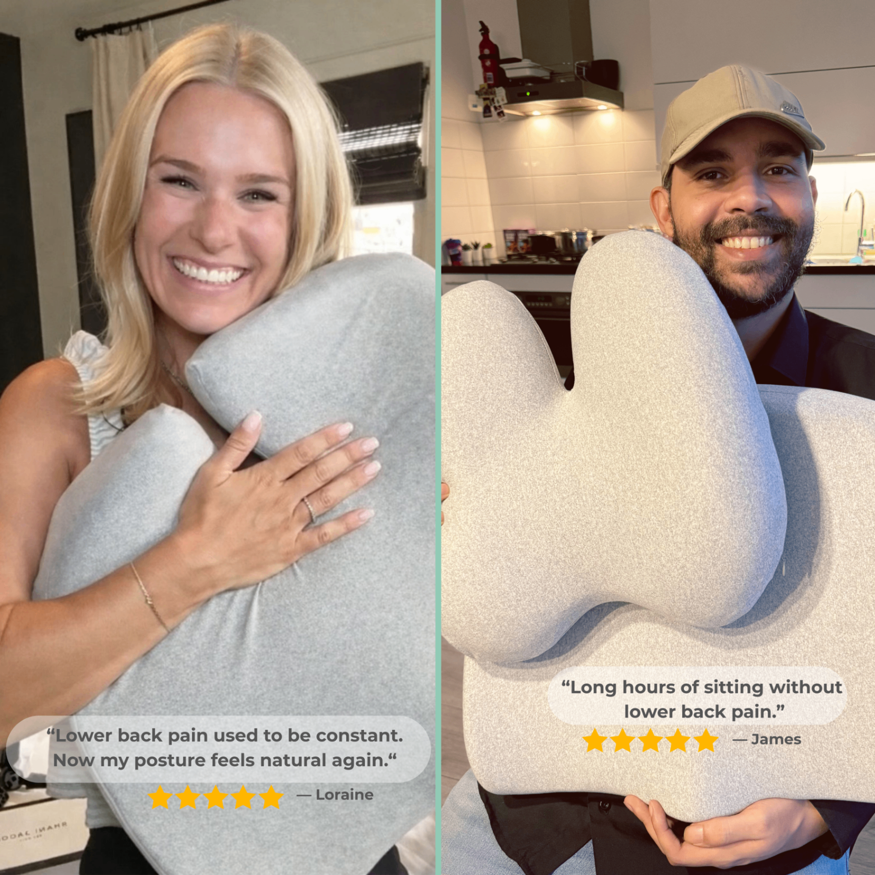 Happy customers holding their Cloud Seat Cushions